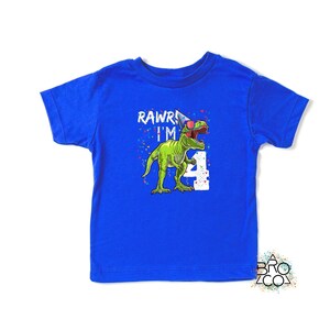 Rawr Im 4 / Camiseta de 4.º cumpleaños / 4.º cumpleaños de niño / Cumpleaños de dinosaurio / Cumpleaños de dinosaurio de niño / Camiseta de 4.º cumpleaños / Camiseta de 4.º cumpleaños True Royal