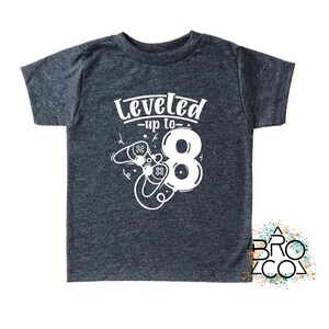 Leveled Up To 8 Video Game 8th Birthday Shirt - Gamer Birthday Party Tee Dark Grey Heather