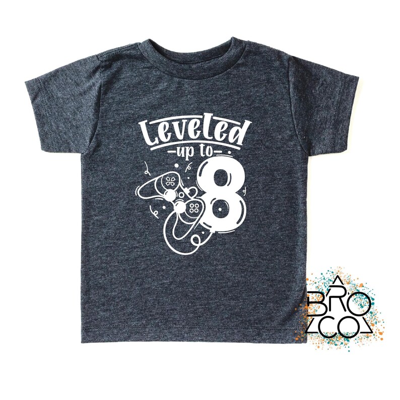 Leveled Up To 8 Video Game 8th Birthday Shirt - Gamer Birthday Party Tee Dark Grey Heather