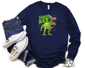 Three Rex Boys 3rd Birthday Long Sleeve Shirt | 3rd Birthday Shirt | Dinosaur Birthday | Kids 3rd Birthday | Toddler Birthday