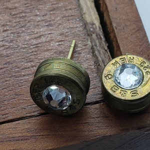 Bullet Earrings, Bullet Studs, Bullet Jewelry, Upcycled Jewelry, Shooters Jewelry, Shooters Gift, Western Jewelry, Swarovski Studs, OOAKgift