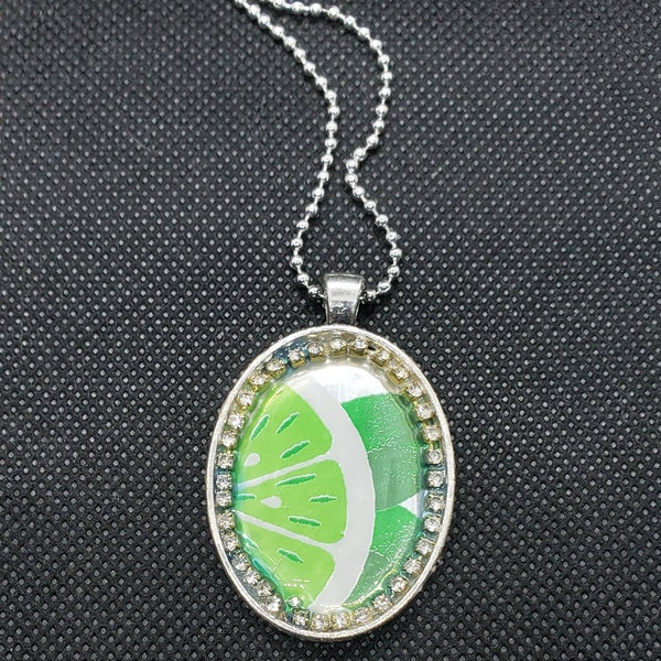 Citrus Necklace, Citrus Jewelry, Lime Necklace, Resin Jewelry, OOAK, Repurposed Jewelry, Green Jewelry, Florida Gift, Womens Gift, Lime Gift