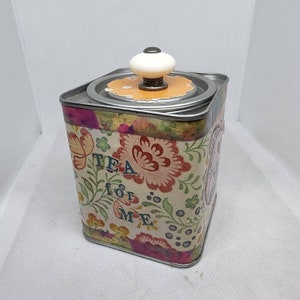 Tea Tin, Decoupaged Tea Tin, OOAK Tea Tin, Upcycled Tea Tin, Tea Gift, Friend Gift, Barista Gift, Repurposed Tin, Planter Box, Tea Box Gift