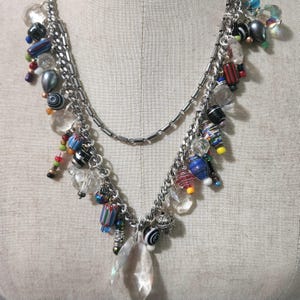 Assemblage Necklace, Collage Jewelry, Vintage Bead Necklace,Colorful Necklace, ChandelierCrystal Jewelry, Repurposed Jewelry, OOAK Jewelry