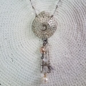 Silver Upcycled Necklace, Upcycled Vintage Jewelry, Beaded Necklace, Charm Necklace, Repurposed Jewelry, Long Necklace, BoHo Necklace