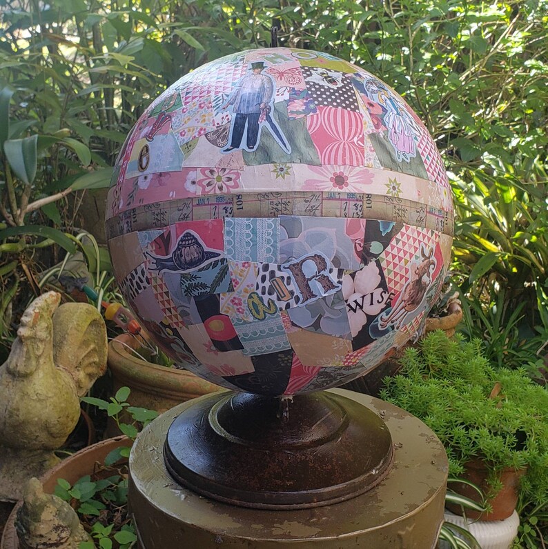 Upcycled Globe, Decoupaged Globe, Unique Globe, Repurposed Globe