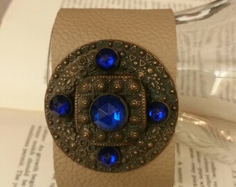 Leather Cuff Bracelet, Tan Leather Cuff, OOAK, Unique Cuff, Leather Wristband, Upcycled Bracelet, Upcycled Jewelry, BoHo Jewelry, Cuff Gift