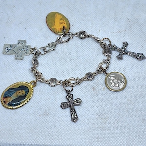 Christan Charm Bracelet, Cross Bracelet, Religious Jewelry, Christian Jewelry, Upcycled Jewelry, Upcycled Bracelet, Unique Charm Bracelet