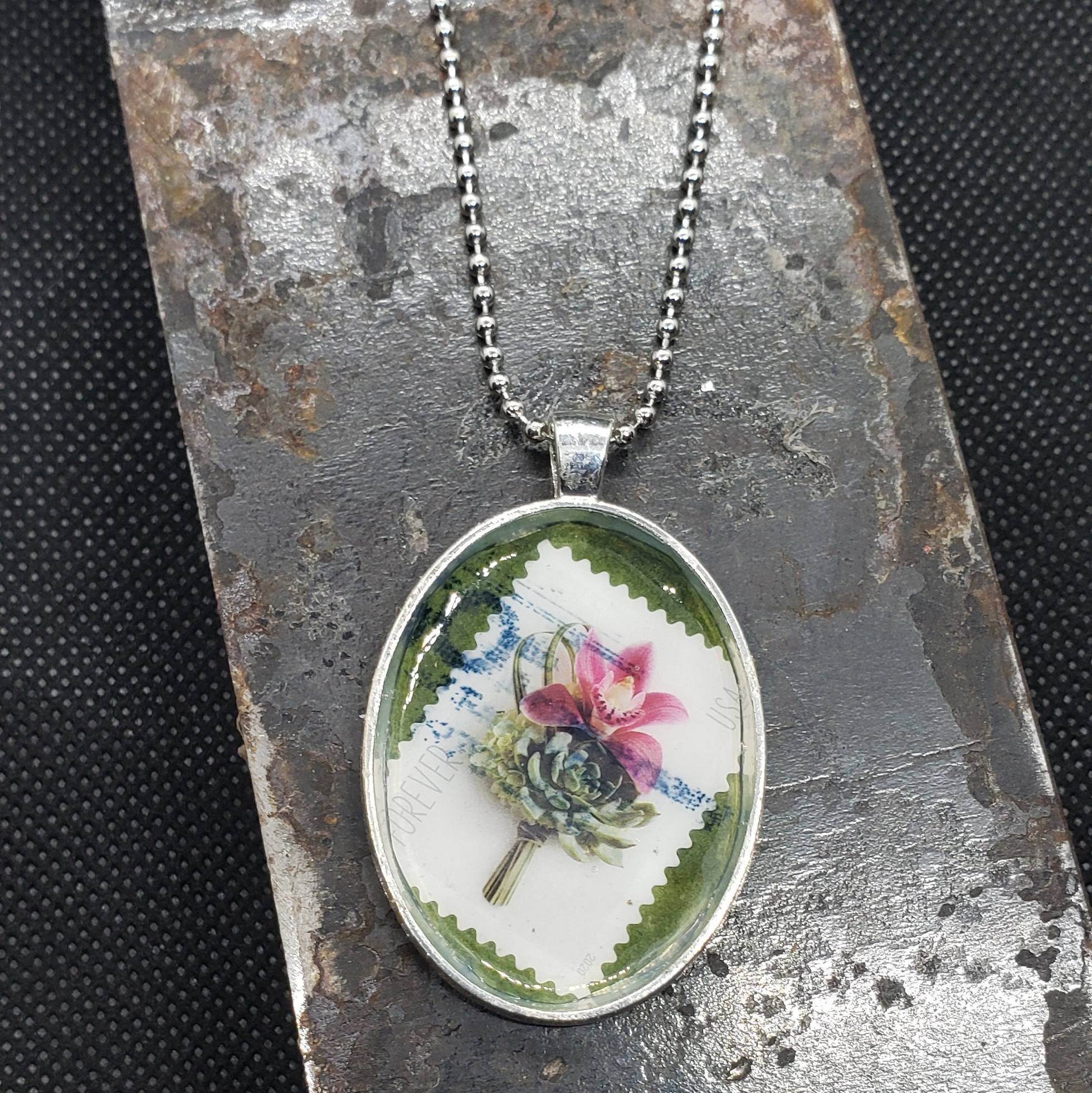 Stamp Necklace, Unique Necklace, Postage Jewelry, Postal Necklace