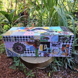 Vintage Toolbox, Upcycled Toolbox, OOAK Toolbox, Decoupaged Toolbox, Art Toolbox, Car Theme Toolbox, Colorful Metal Box, Unique Unisex Gift