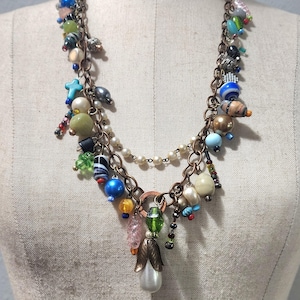 Assemblage Necklace, Collage Jewelry, Vintage Bead Necklace,Colorful Necklace, BoHo Necklace, Repurposed Jewelry, Unique Collage Necklace