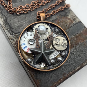 Steampunk Necklace, Industrial Necklace, Copper Necklace, Assemblage Jewelry, Unique Necklace, OOAK, Art Jewelry, Edgy Jewelry,  Watch Parts