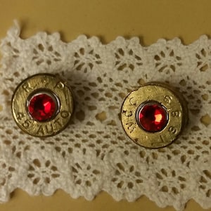 Bullet Earrings, Bullet Studs, .45Cal. Earrings, Shooters Earrings, Hunters Earrings, Bullet Jewelry, Western Jewelry, Red Earrings,