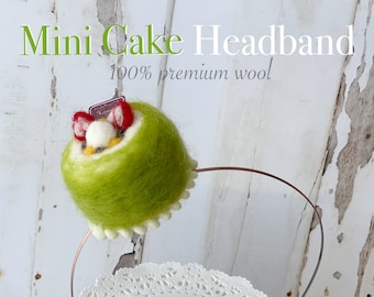 Green Tea Birthday Cake headband | Cake Fascinator | Cake Headband | Cake Headpiece | Cake Headpiece | Cake Hat (Needle Felt)