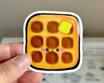 2.5” cute vinyl sticker waffle sticker glossy sticker for cup sticker laptop sticker kawaii waffle butter sticker