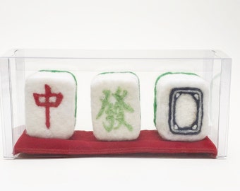 Set of 3 Mahjong Tiles | Chinese Characters | Wealth Rich Amulet | Holiday Gift | Needle felted Mahjong | Birthday gift | Chinese New Year