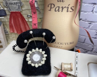 Vintage Telephone Pincushion | Rotary Phone Pincushion | Felt Phone | Needle Felt Phone Pin | Felt Phone | Handmade Phone (Needle Felted)