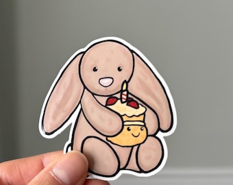 2.5” Plush Bunny Rabbit vinyl sticker glossy cup sticker laptop sticker kawaii birthday cake sticker