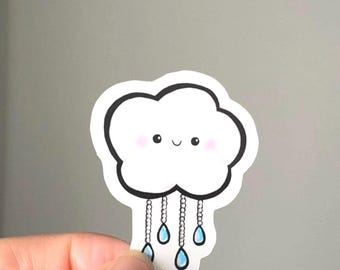 2” cloud with raindrops vinyl sticker cloud sticker glossy water bottle sticker cup sticker laptop sticker kawaii cute sticker