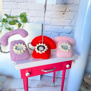 Cute Mini 2.5” Vintage Telephone photo stand | Retro photo stand | rotary phone decor | Holiday Gift (Needle Felted)