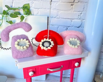 Cute Mini 2.5” Vintage Telephone photo stand | Retro photo stand | rotary phone decor | Holiday Gift (Needle Felted)