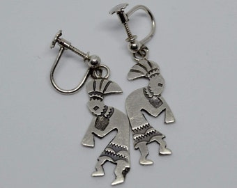 Vintage Kokopelli 925 screw back earrings