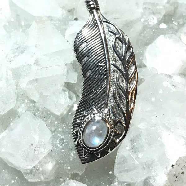 Moonstone Feather Pendant