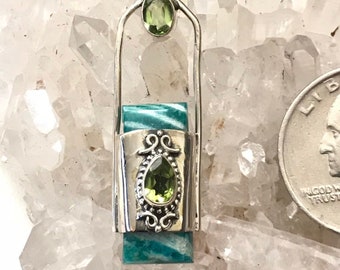 CLEARANCE Amazonite and Peridot Pendant