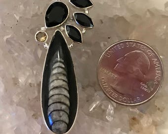 Orthoceras Fossil and Onyx Pendant Necklace