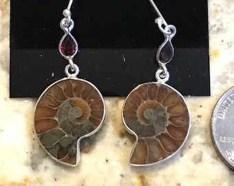Ammonite and Garnet Earrings