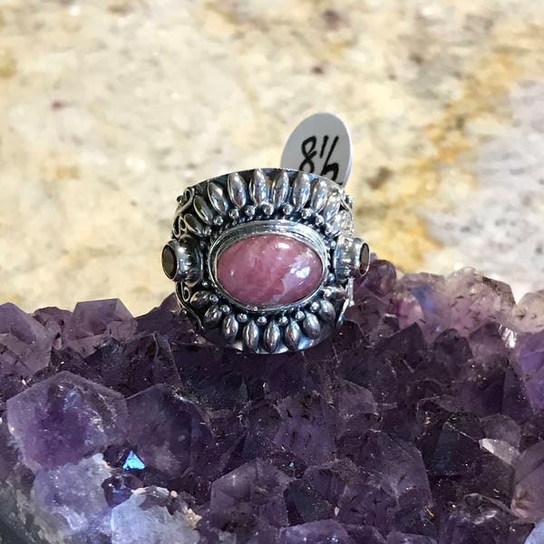 Rhodochrosite and Pink Raspberry Rhodolite Garnet Ring Size 8 1/2