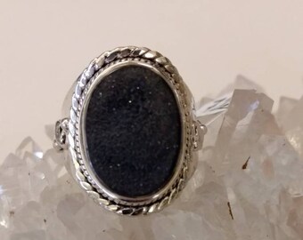 Black Druzy Ring, Size 7 1/2