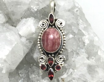 Garnet Gemstone Handmade 925 Sterling Silver Jewelry Necklace 18 Christmas Festival Special Necklace Adjustable Neckalce Aaa+Rhodochrosite