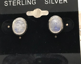 Carved Buddha Moonstone Stud Earrings