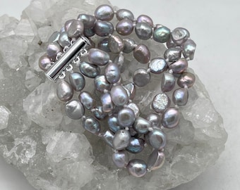 Four Strand Grey Freshwater Pearl Bracelet, Size 7”