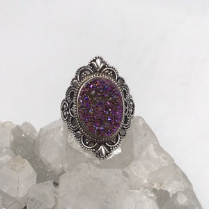 Purple Druzy Ring, Size 8 1/2