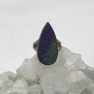 Purple/ Green Druzy Ring, Size 6 1/2