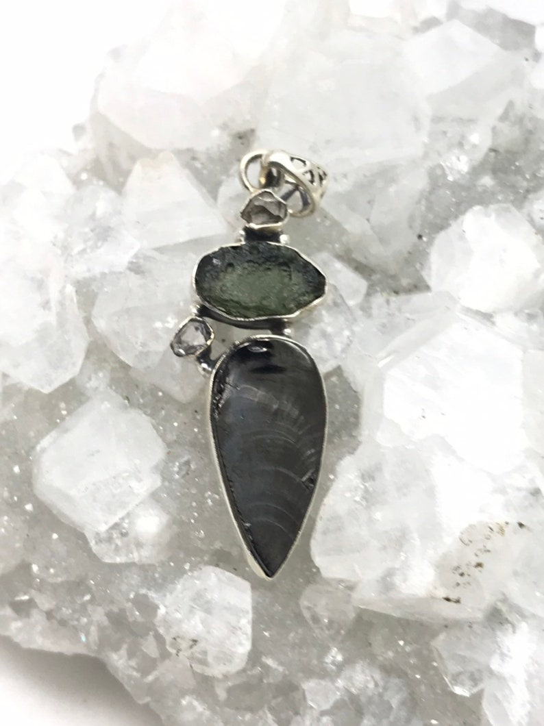 and Herkimer Diamond Pendant Shungite Moldavite