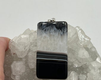 CLEARANCE Huge Banded Black Agate Pendant