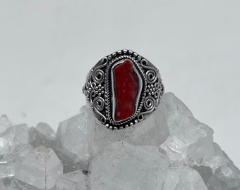 Red Coral Ring, Size 9 1/2