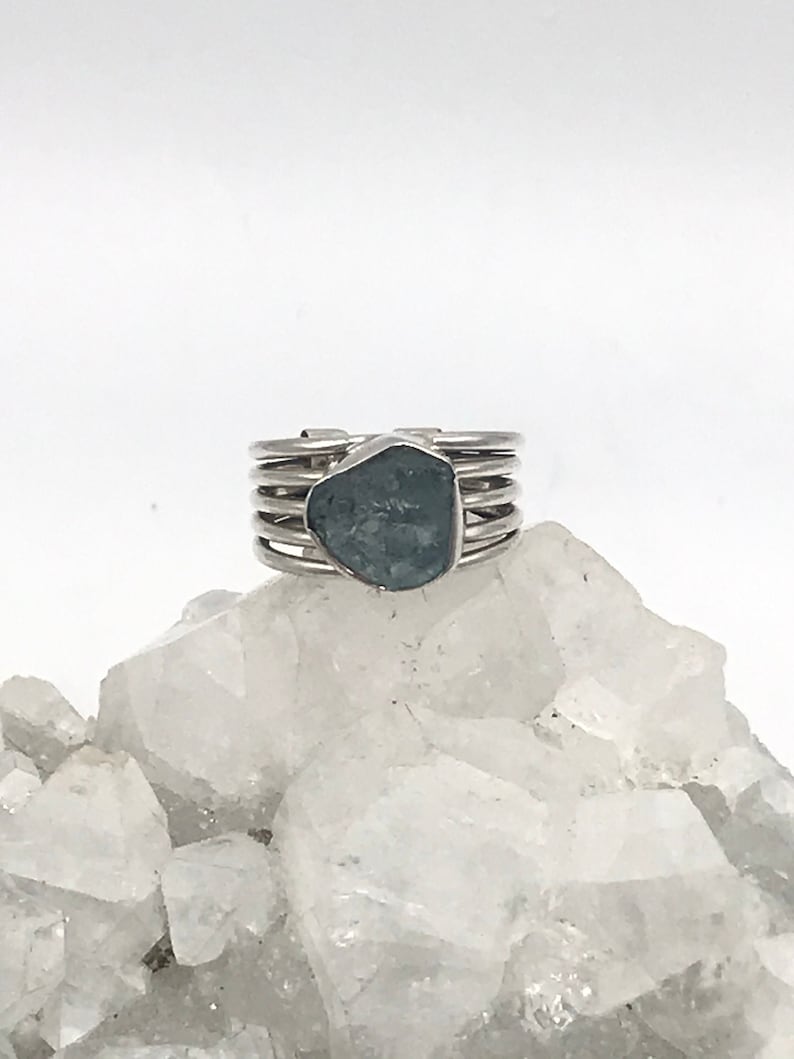 Size 5 12-Adjustable Rough Aquamarine Ring
