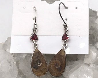 Ammonite and Garnet Earrings