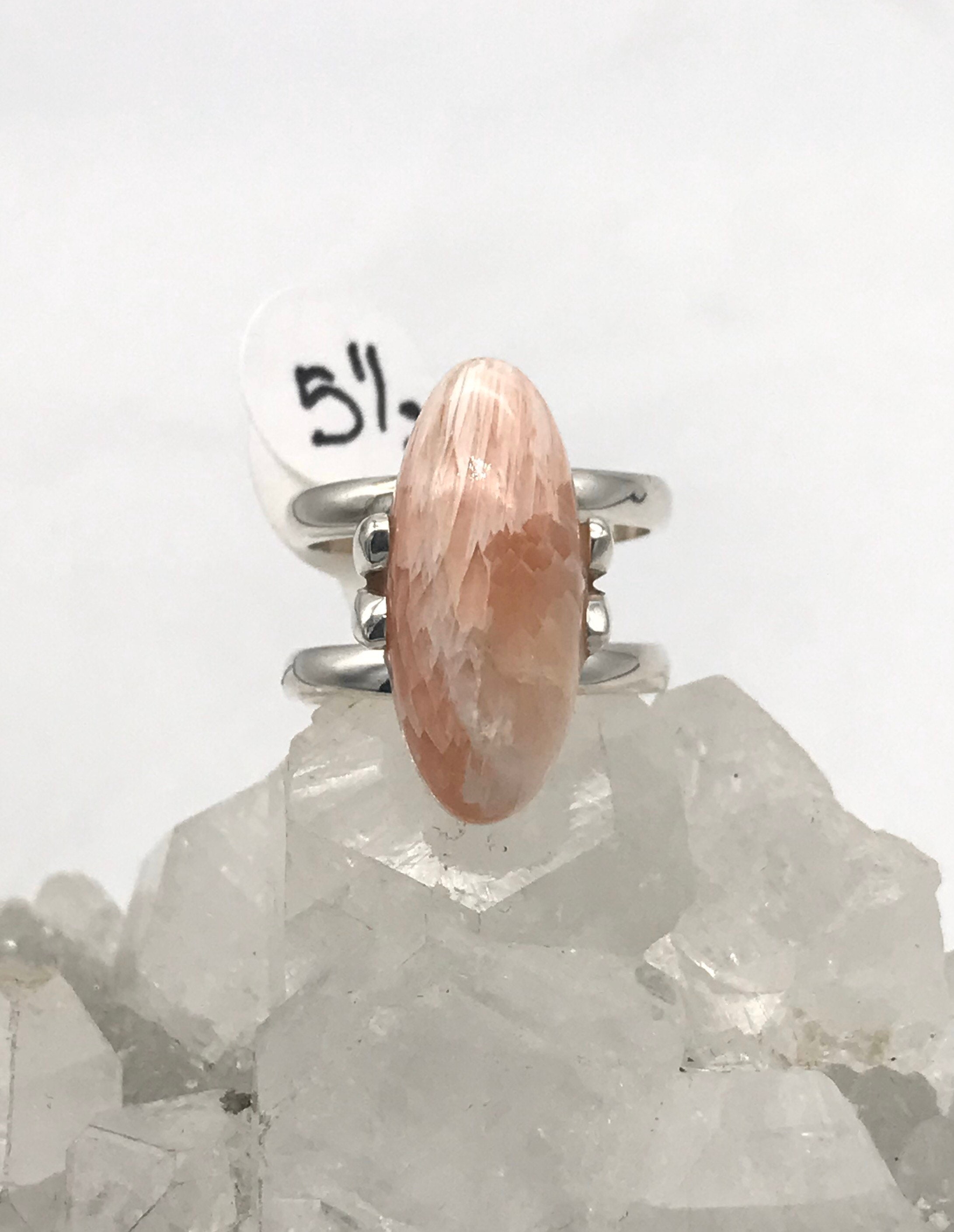 Unique Orange Scolecite Ring, Size 5 1/2