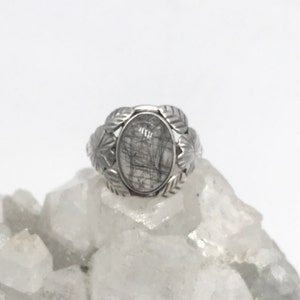 Zwarte ring met toermalijnkwarts, maat 7