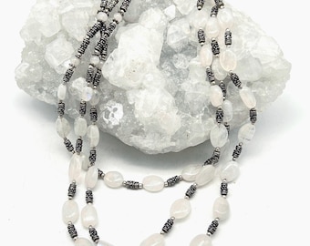 Three Strand Moonstone Beaded Necklace