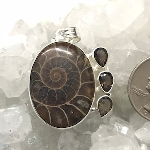 Ammonite and Smokey Topaz Pendant