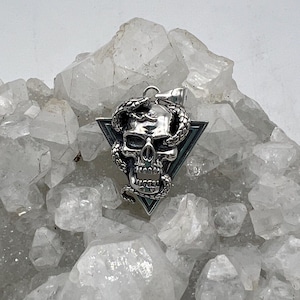 Sterling Silver Skull and Snake Pendant