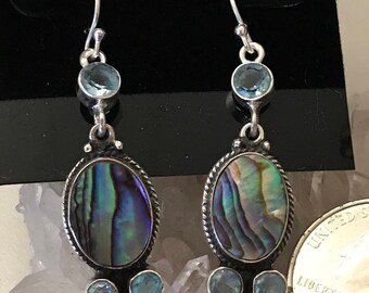 Abalone and Blue Crystal Earrings