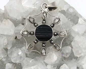 Black Tourmaline and Herkimer Diamond Pendant