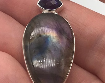 Purple Labradorite and Amethyst Pendant